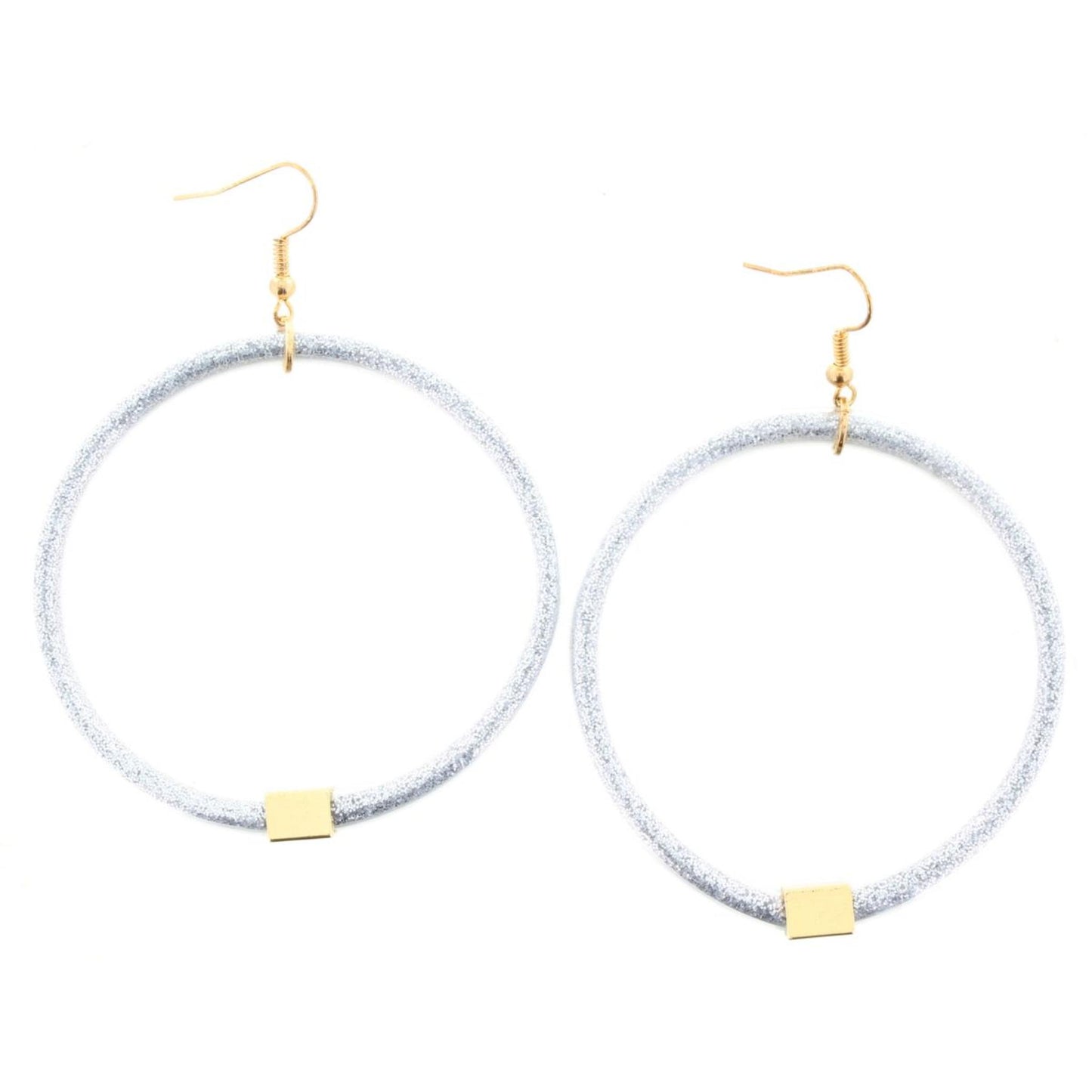 SIlver Glitter with Gold Station Hoop Earring