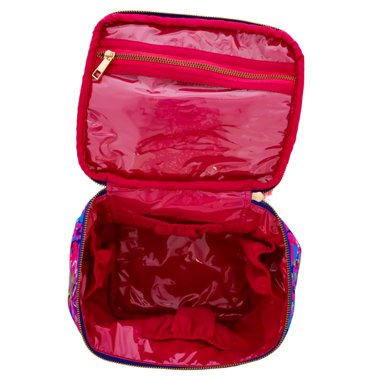 Daring Floral Cube Zipper Pouch - Viscose Velvet Travel Organizer