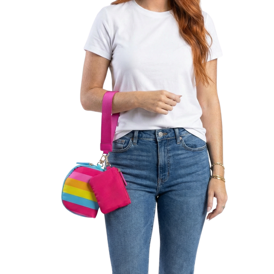 Sunset Stripes Wristlet - Stylish Compact Wallet with Detachable Strap