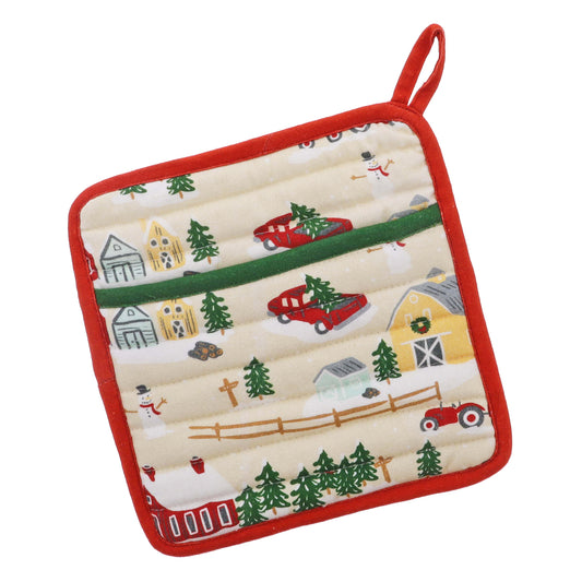 Christmas On The Farm Tan Flat Pot Holder