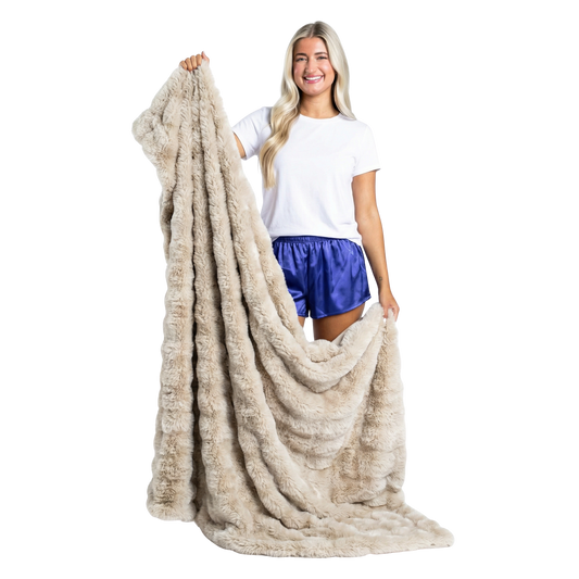 Tan Faux Fur Throw Blanket - Luxury Plush 60x50 Cozy Home Decor
