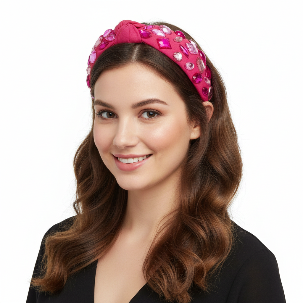 Hot Pink Knotted with Various Multi Pink Crystals Headband