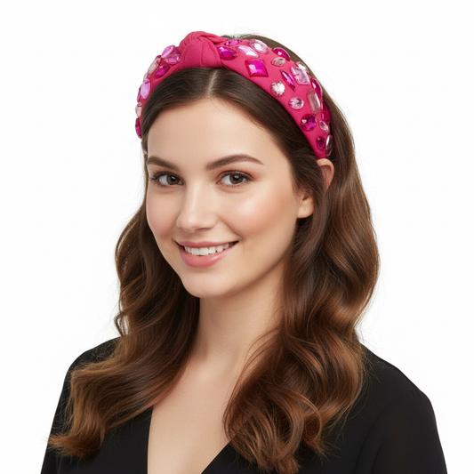 Hot Pink Knotted with Various Multi Pink Crystals Headband