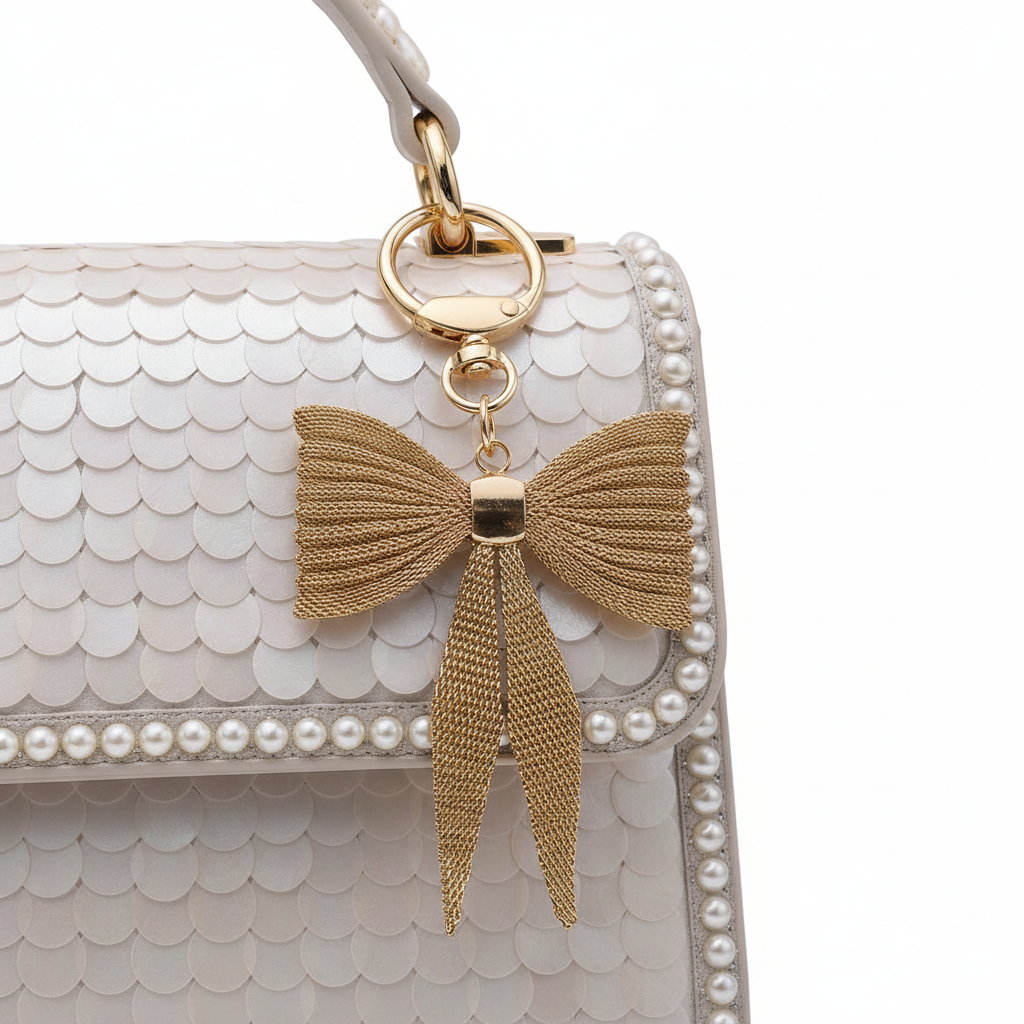 Gold Metal Mesh Bow Keychain & Bag Charm