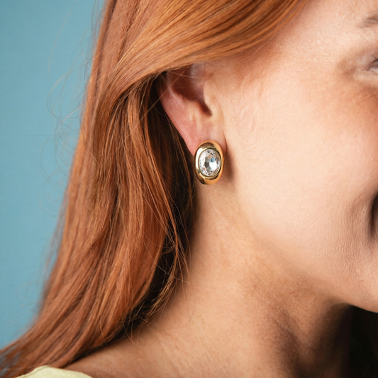 18K Gold Plated Hoop Earring with Clear Large Crystal