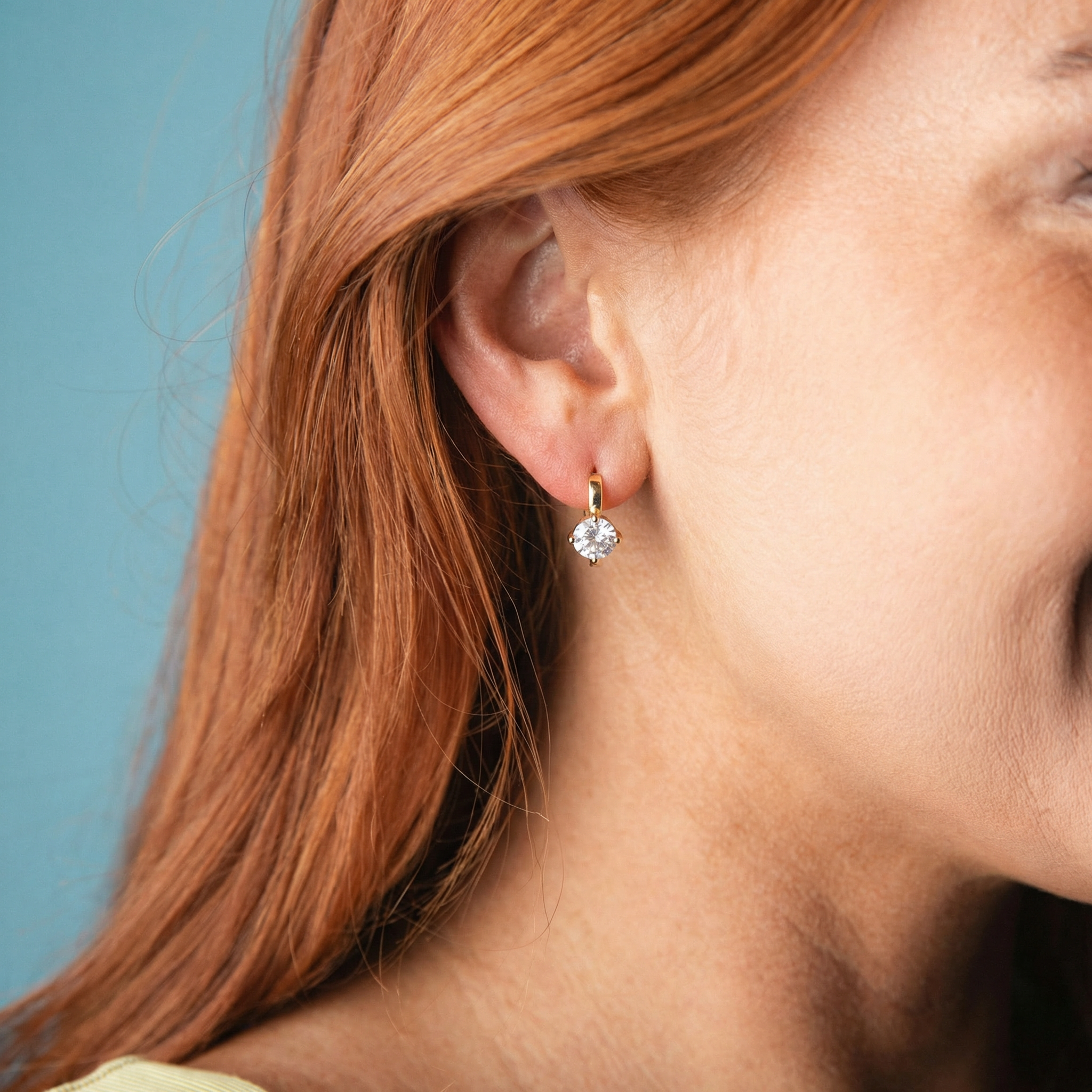 Gold Huggie Earring with Large Crystal