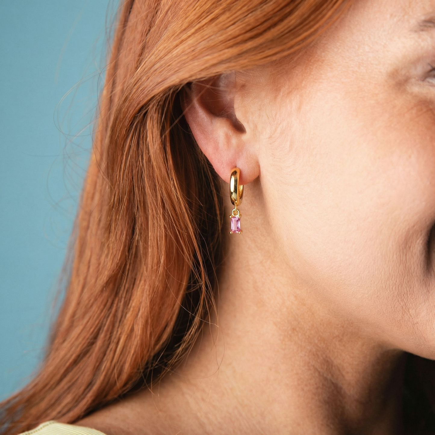 Golden Trio! 18K Gold Plated Huggie, Pink Crystal Huggie, Dangle with Crystal Link Earrings Set