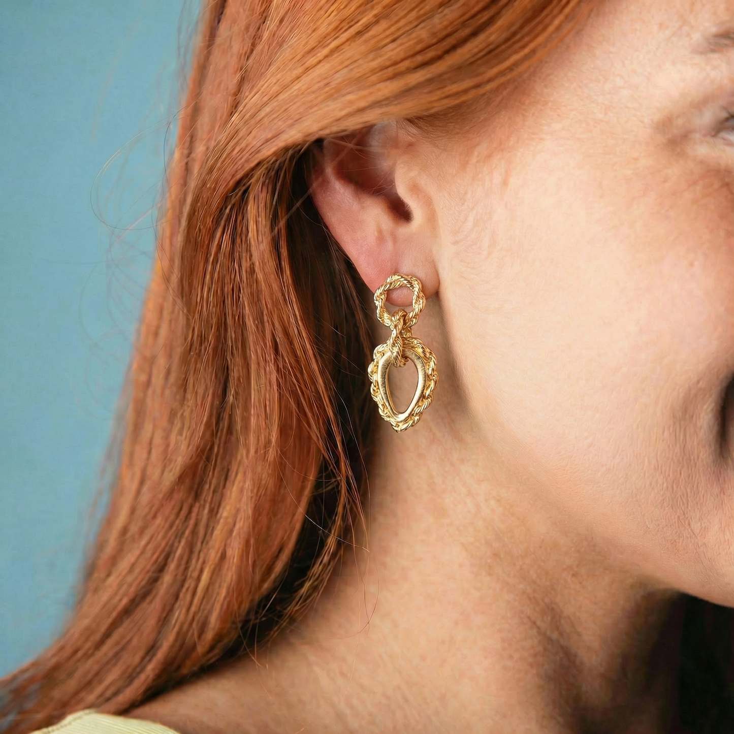 Twisted Rope Linked Circles & Teardrop Earring