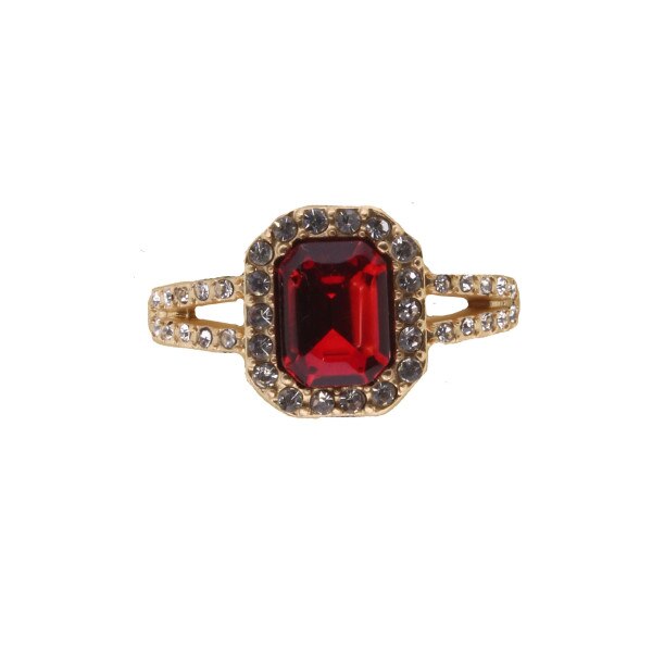 Gold Band with Ruby Crystal Bar and Clear Circular Crystals Ring| Jane ...