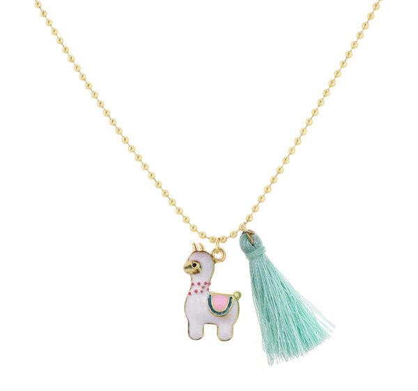Kids 14" Llama with Mint Tassel Necklace, 2" Ext.| Jane Marie