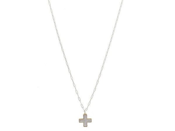 Gold Cased White Shell Square Cross Necklace| Jane Marie