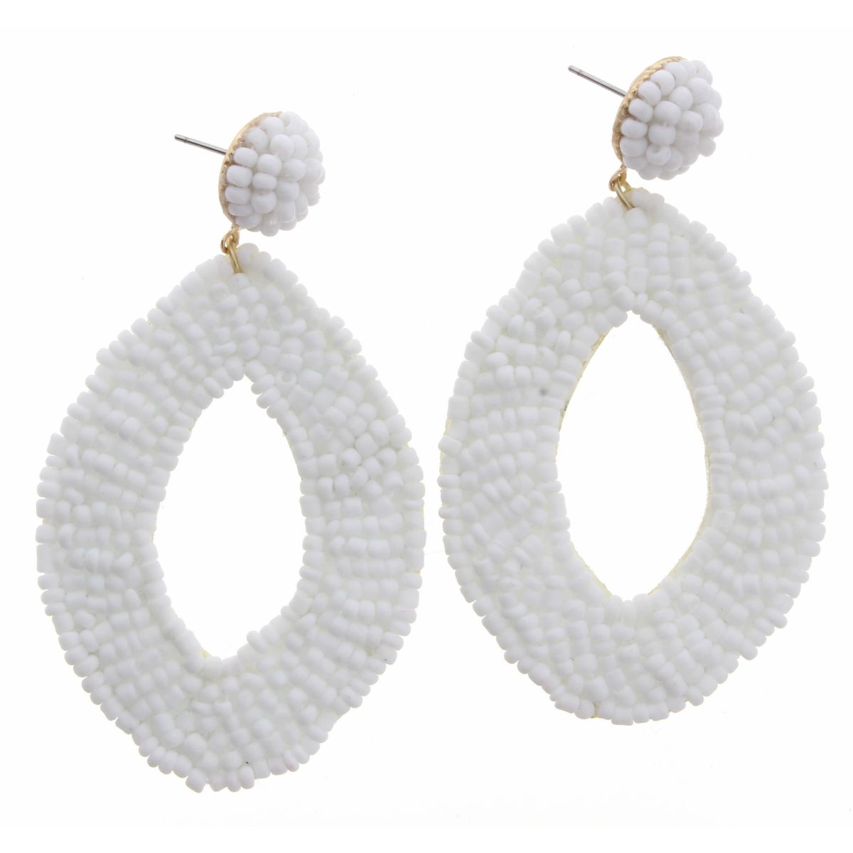 White Seed Bead Circle Post with Open Oval Earring
