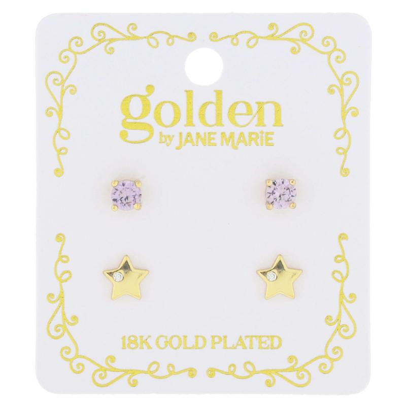 Golden Beauty Kids 18K Gold Plated Gold Ball Opalite Flower Pink Crystal Stud Earrings Set Jane Marie