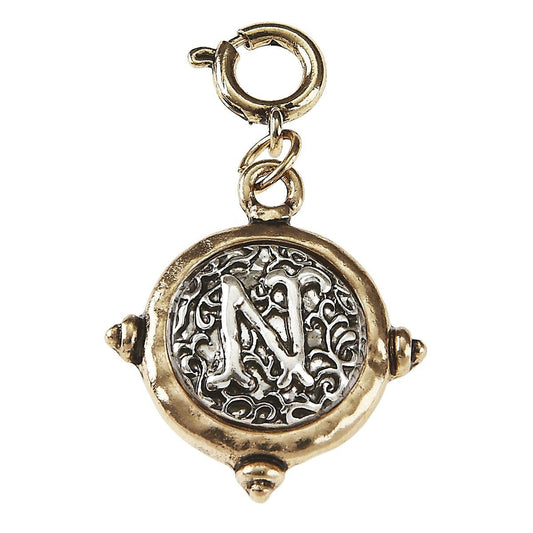 Antique Gold N Initial Charm