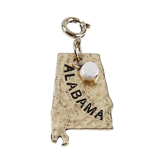 Antique Gold Hammered Alabama State Charm