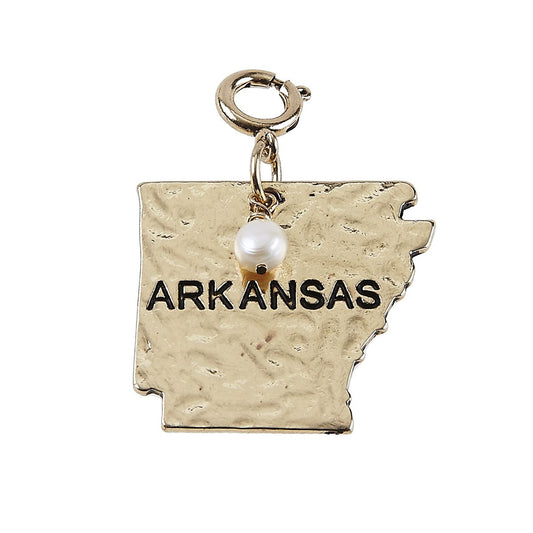 Antique Gold Hammered Arkanasas State Charm