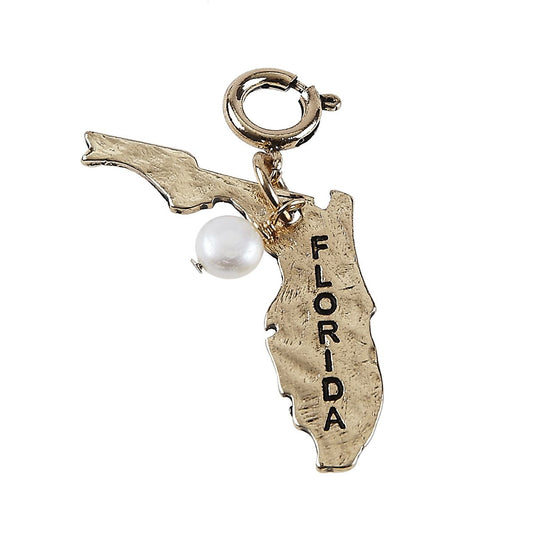 Antique Gold Hammered Florida State Charm