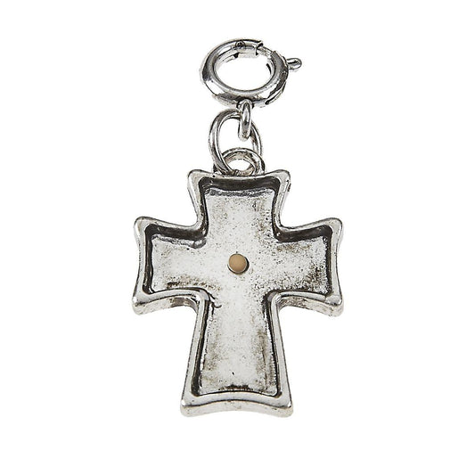 Light Antique Silver Cross with Mustard Seed Charm