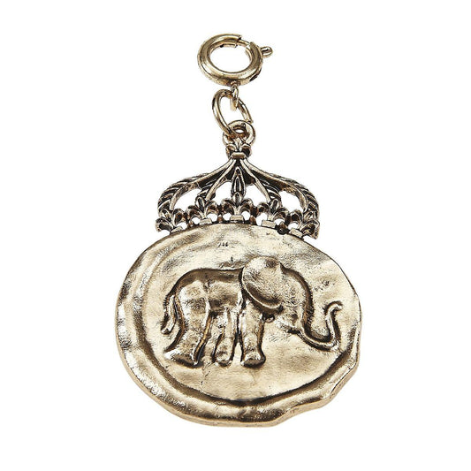 Light Antique Gold Elephant with Crown Wax Casting Charm