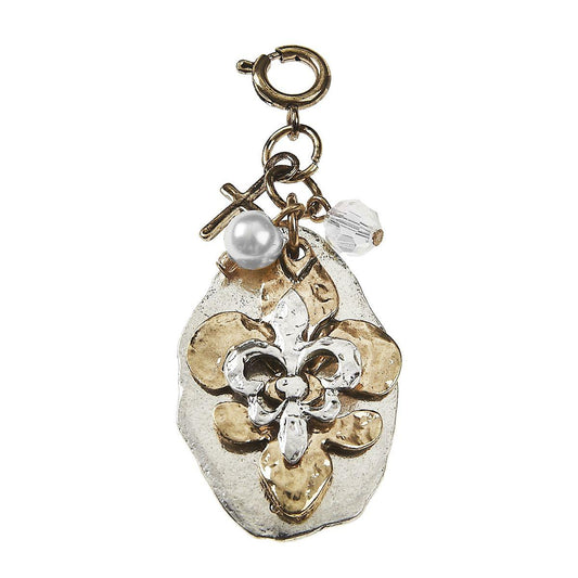 Light Antique Silver and Light Antique Gold Fleur De Lis Cluster Charm