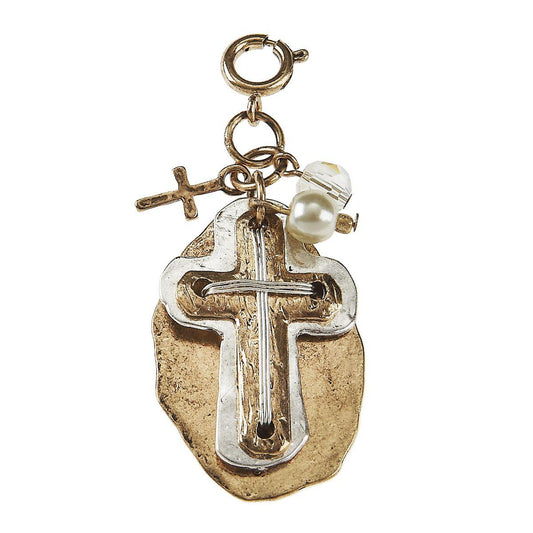 Light Antique Silver and Light Antique Gold Cross Cluster Charm