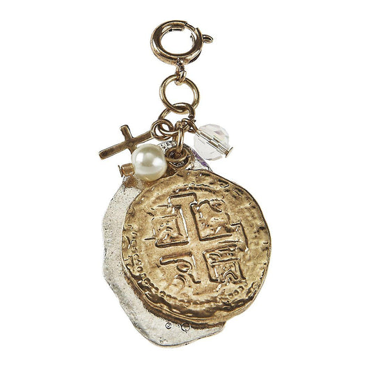 Light Antique Silver and Light Antique Gold Coin And Cross Cluster Charm