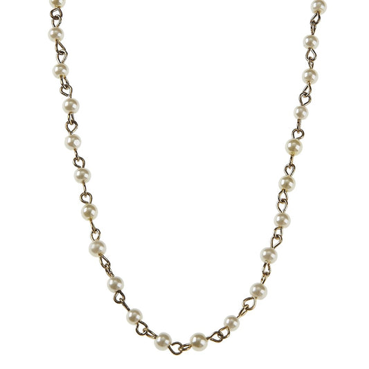 16" Light Antique Gold Necklace with Linked Acrylic Ivory Pearl Charm, 3" Ext