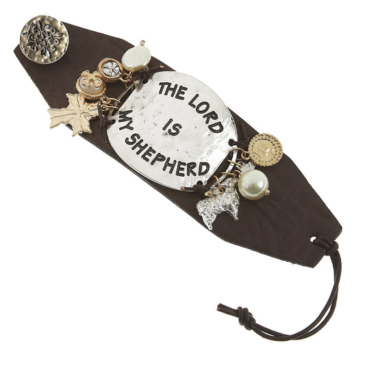 "The Lord Is My Shepherd" Wide Leather Charm Bracelet