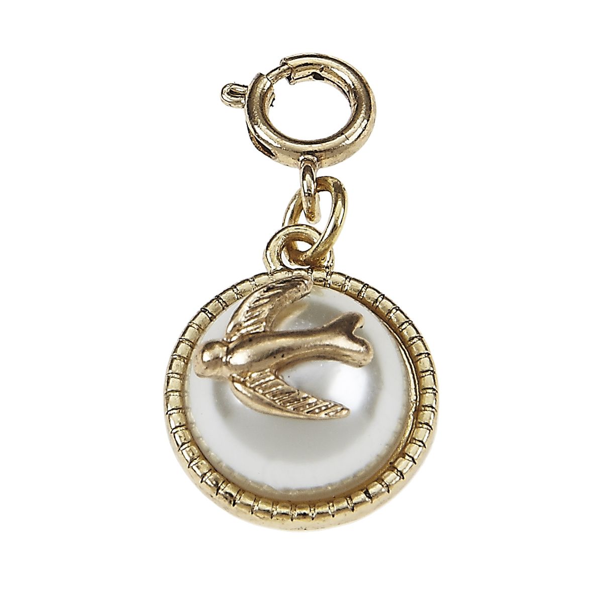 Ivory Pearl Cabochon with Antique Gold Bird Charm
