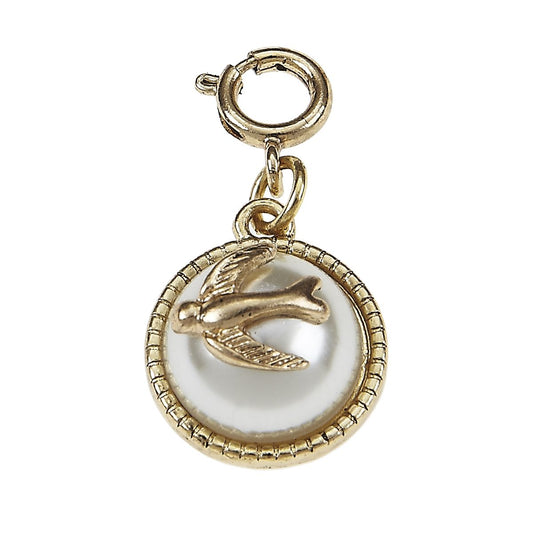 Ivory Pearl Cabochon with Antique Gold Bird Charm