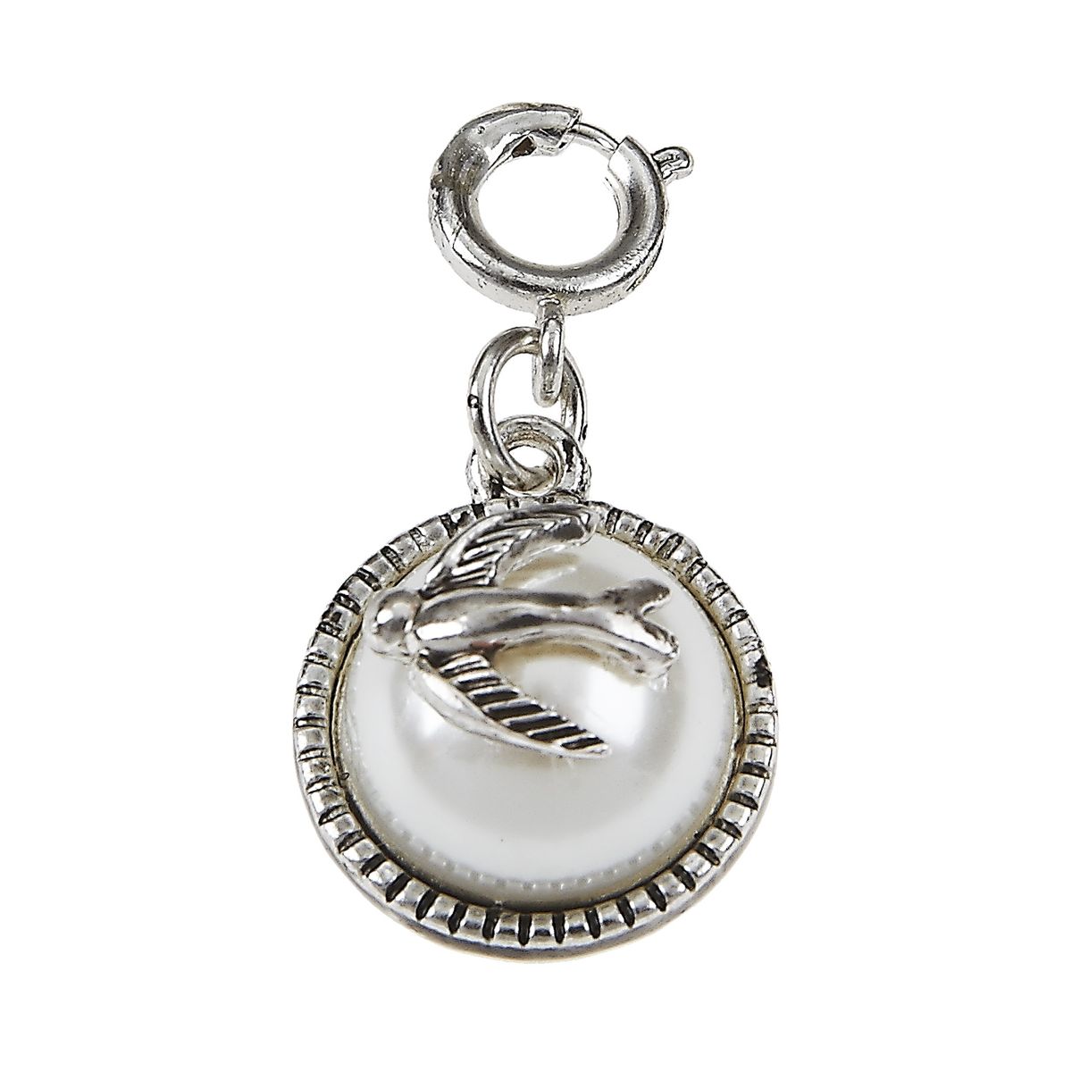 Ivory Pearl Cabochon with Antique Silver Bird Charm