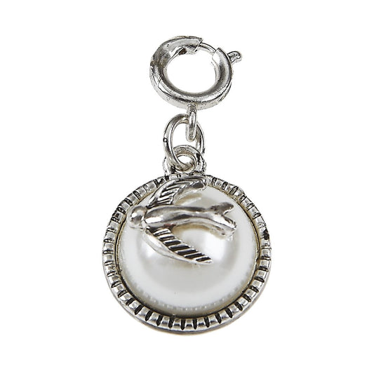 Ivory Pearl Cabochon with Antique Silver Bird Charm