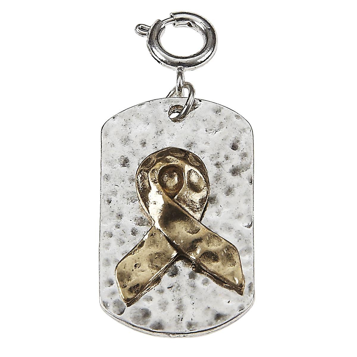 Awareness Ribbon Antique Gold On Silver Dog Tag Charm