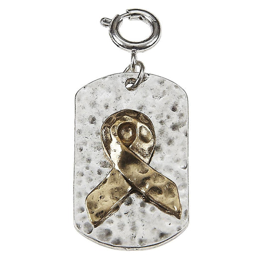 Awareness Ribbon Antique Gold On Silver Dog Tag Charm