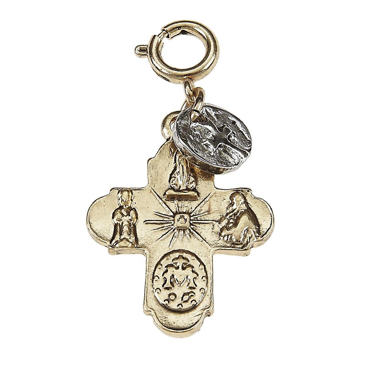 Antique Gold Cross with Antique Silver Tiny Cross On Disk Charm