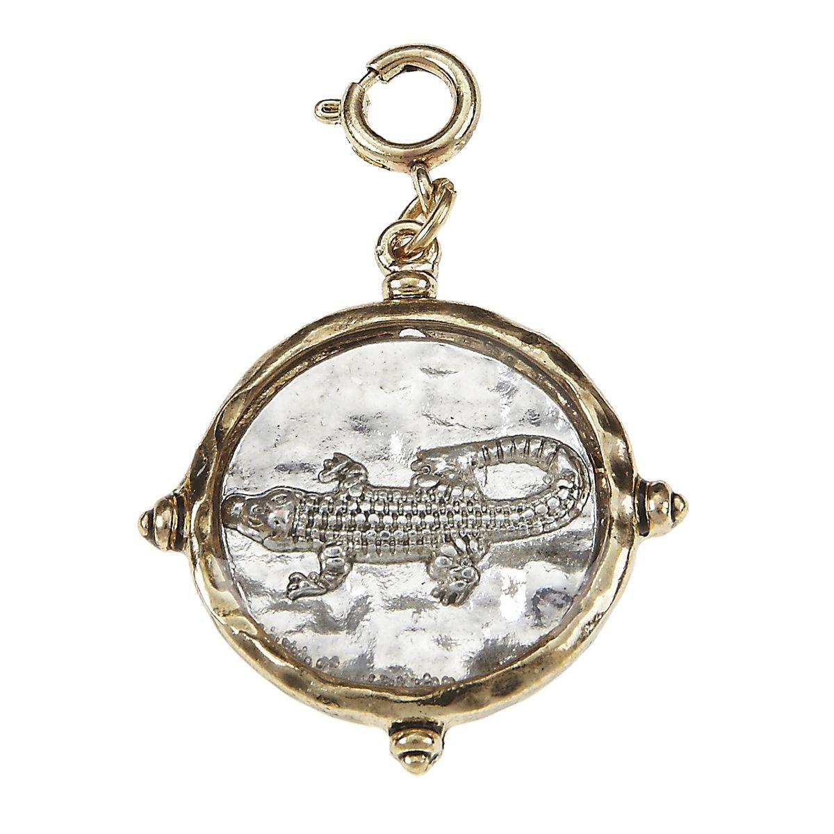 2-Tone Hammered Frame and Alligator Epoxy Charm