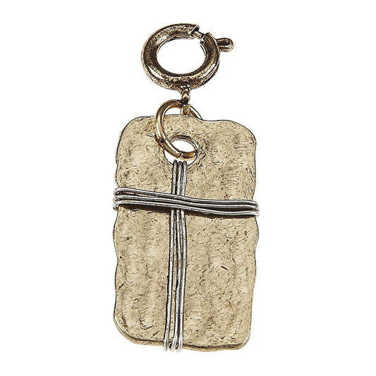 Wire Wrapped Cross On Rectangle Gold/silver Charm
