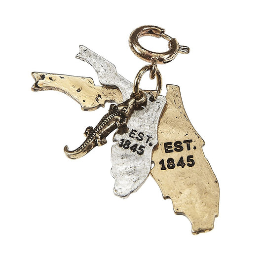 Florida 2-Tone Double State with Small Alligator Charm