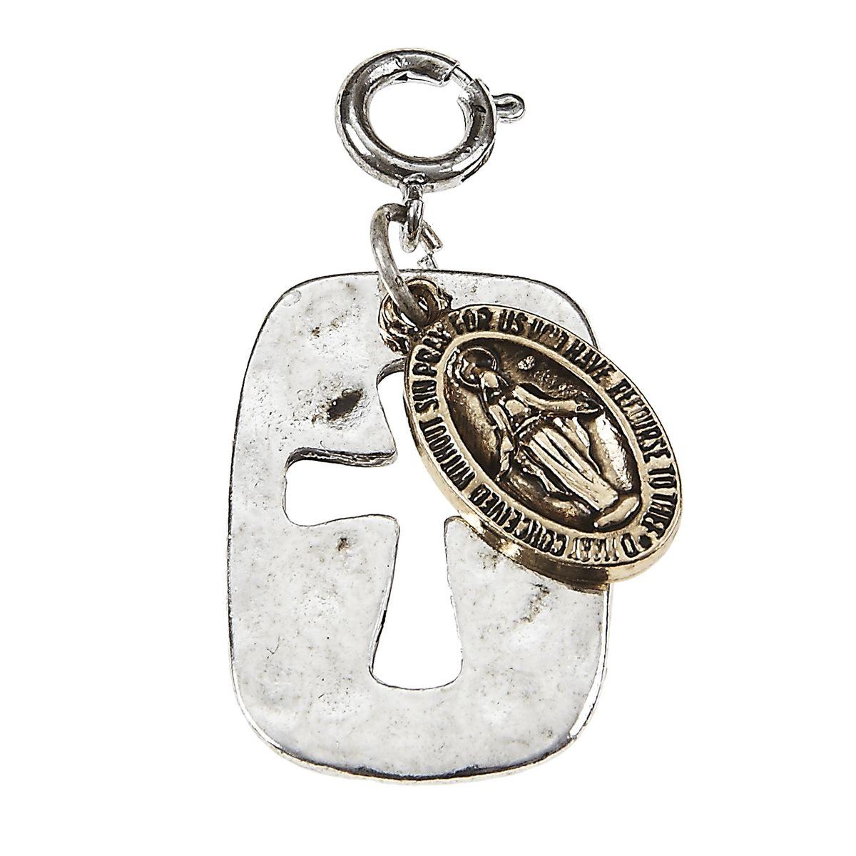 Antique Gold/Silver Cut-out Cross and San Benito Charm