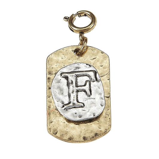 2-Tone Silver/Gold Monogram F Initial Tag Charms