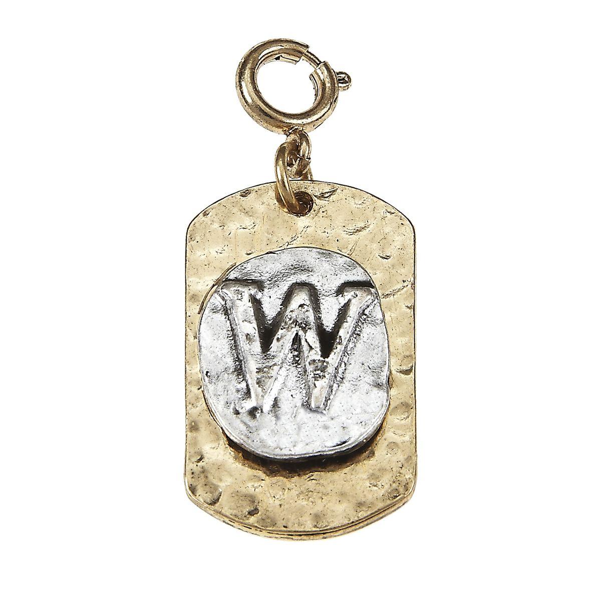 2-Tone Silver/Gold Monogram W Initial Tag Charms