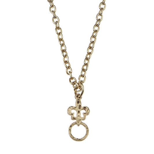 36" Antique Gold Charm Necklace with Fleur De Lis Charm Holder