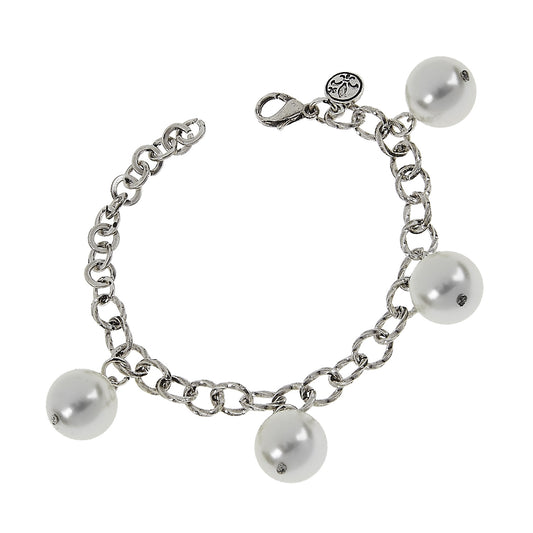 Antique Silver And Glass Pearl Charm Bracelet