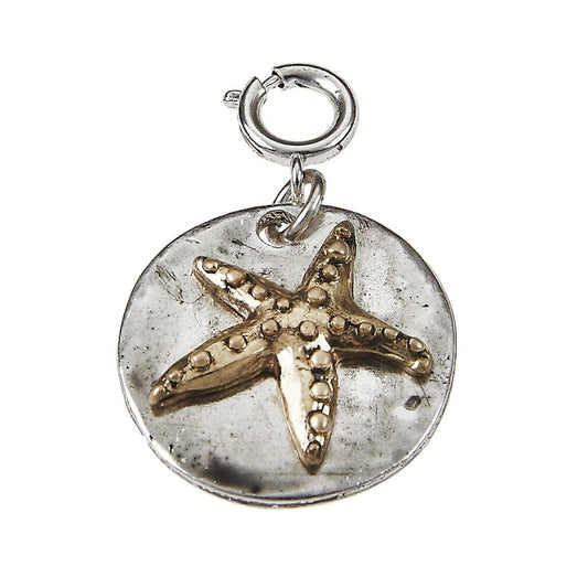 Antique Silver Disk with Antique Gold Starfish Charm