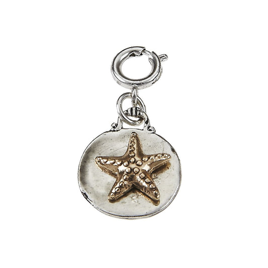 Antique Silver Disk with Antique Gold Starfish Charm