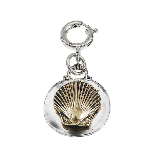 Antique Silver Disk with Antique Gold Clam Charm