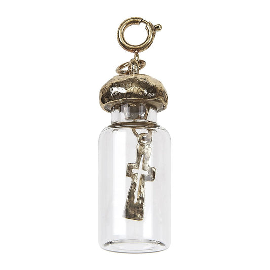 Cross Hanging Inside Glass Bottle Charm