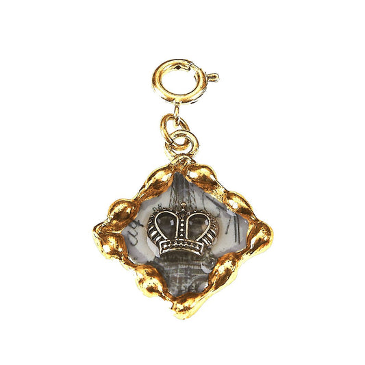 Crown and French Words Square Antique Gold Epoxy Charm
