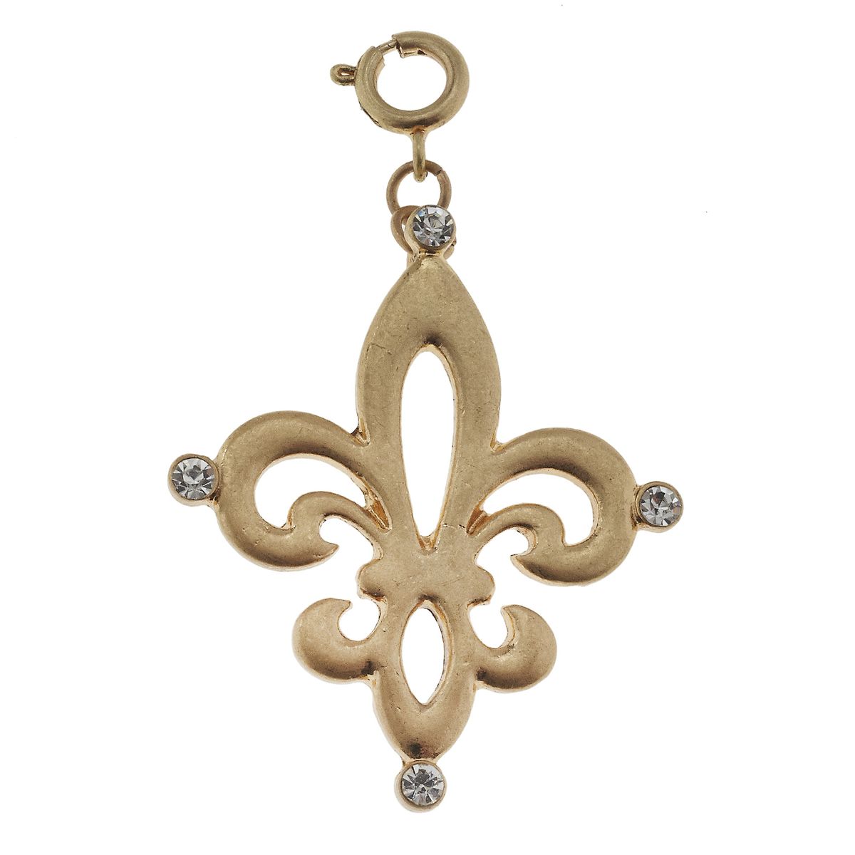 Antique Gold Fleur De Lis with Rhinestone Corners Charm
