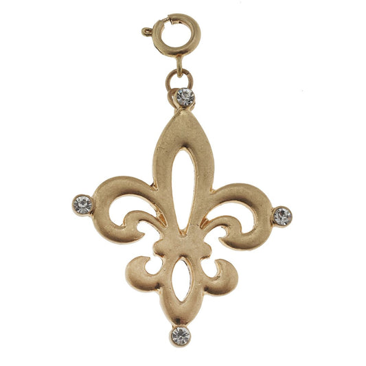 Antique Gold Fleur De Lis with Rhinestone Corners Charm